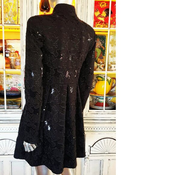 Vintage Betsey Johnson Black Peacoat Embroidered Sequin Dress Coat Jacket S 2 - Picture 10 of 16